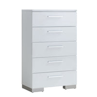 Contemporary Solid Wood Chest With Five Drawers, Glossy White