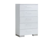 Contemporary Solid Wood Chest With Five Drawers, Glossy White