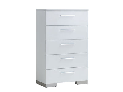 Contemporary Solid Wood Chest With Five Drawers, Glossy White