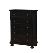 Transitional Solid Wood Chest With Five Drawers, Black