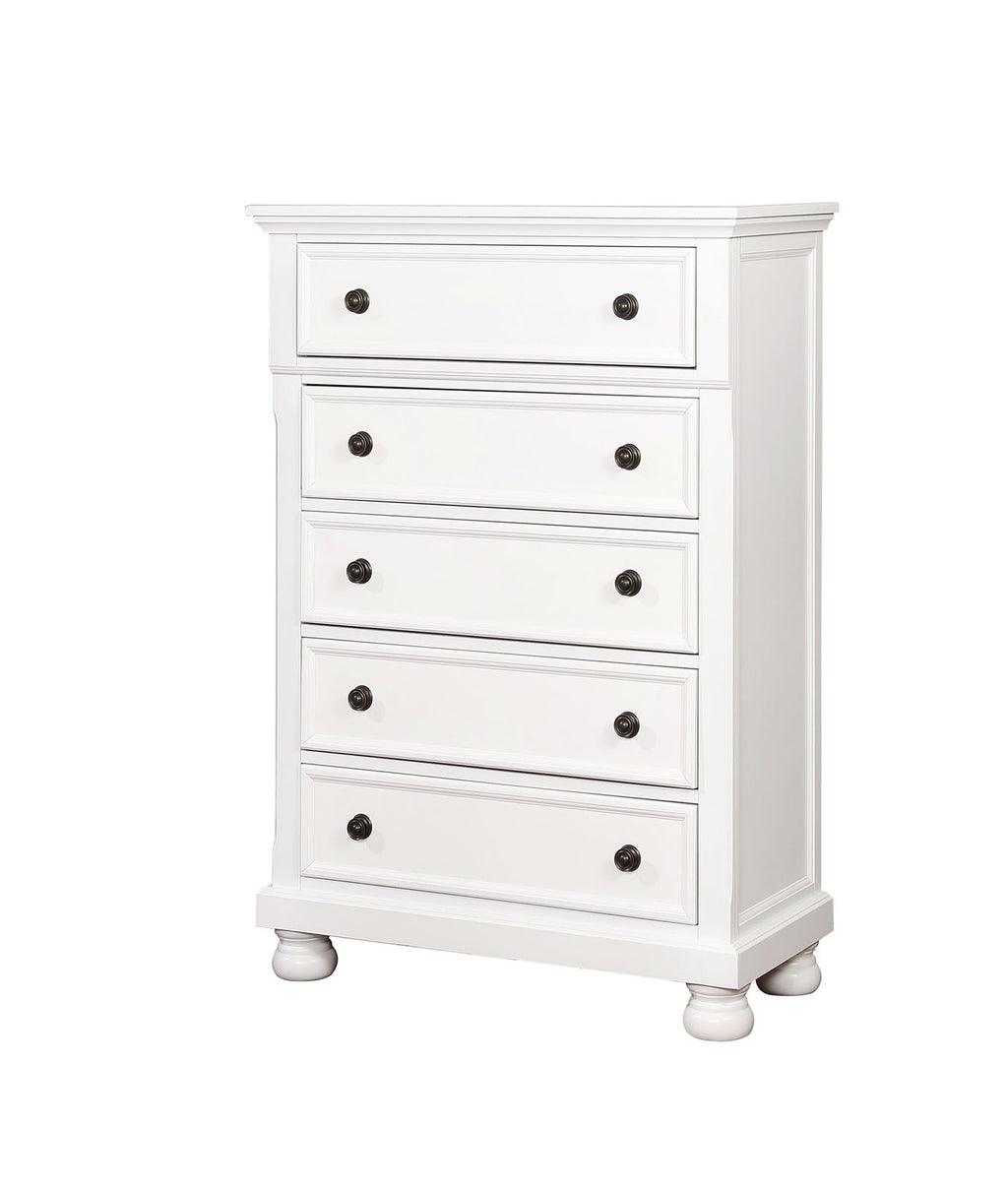 Transitional Solid Wood Chest With Five Drawers, White