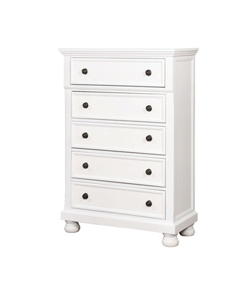 Transitional Solid Wood Chest With Five Drawers, White