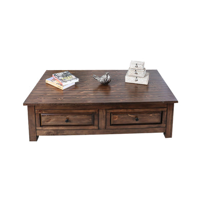 2 Drawer Wooden Coffee Table with Wood Grain Texture, Walnut Brown
