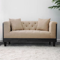 Fabric Upholstered Wooden Loveseat with 2 Pillows, Ivory