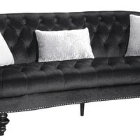 Nail head Trim Fabric upholstered Wooden Sofa with Button Tufting, Black