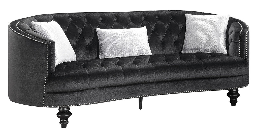 Nail head Trim Fabric upholstered Wooden Sofa with Button Tufting, Black