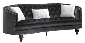 Nail head Trim Fabric upholstered Wooden Sofa with Button Tufting, Black