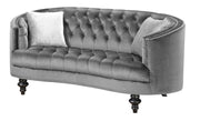 Button Tufted Fabric Upholstered Wooden Loveseat with 2 Pillows, Gray