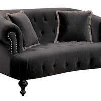 Nail head Trim Fabric Upholstered Loveseat with Button Tufting, Black
