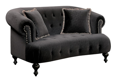 Nail head Trim Fabric Upholstered Loveseat with Button Tufting, Black