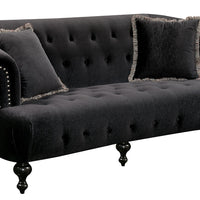 Button Tufted Wooden Sofa With Fabric Upholstery, Black