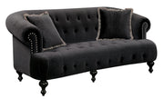 Button Tufted Wooden Sofa With Fabric Upholstery, Black