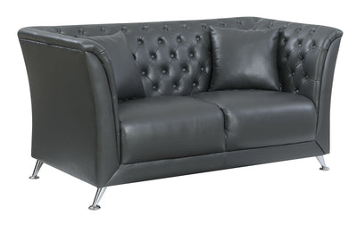 Leatherette Upholstered Button Tufted Loveseat with 2 Pillows , Gray