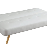 Button Tufted Leather Upholstered Futon Sofa, White