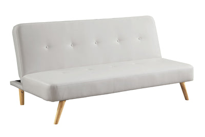 Button Tufted Leather Upholstered Futon Sofa, White