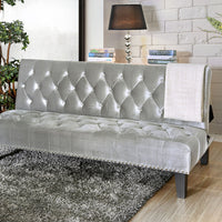 Button Tufted Fabric Upholstered Futon Sofa, Gray