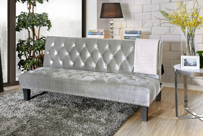 Button Tufted Fabric Upholstered Futon Sofa, Gray