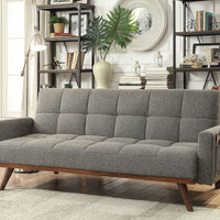 Fabric Tufted Futon Arm Sofa, Light Gray