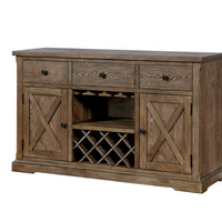 Wood Server With Three Drawers And Two Door, Light Oak Brown