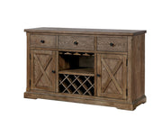 Wood Server With Three Drawers And Two Door, Light Oak Brown