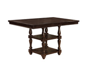 Wood Counter Height Dining Table With Open Shelf Base, Antique Cherry Brown
