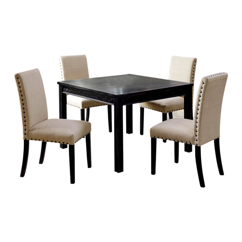 5Piece Wooden Dining Table Set In Antique Black And Beige