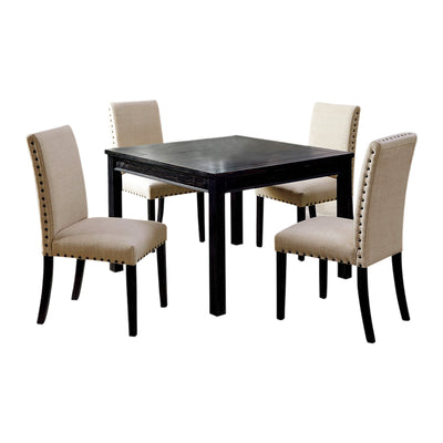 5Piece Wooden Dining Table Set In Antique Black And Beige