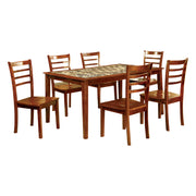 7Piece Wooden Dining Table Set With Marble Top In Oak Brown