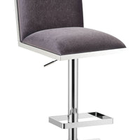 Contemporary Style Bar Stool With Padded Fabric Seat And Back, Gray & Silver