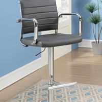 Contemporary Style Leatherette Padded Bar Stool With Arms, Gray & Silver