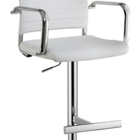 Modern Leatherette Padded Metal Bar Stool With Arms, White & Silver
