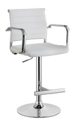 Modern Leatherette Padded Metal Bar Stool With Arms, White & Silver