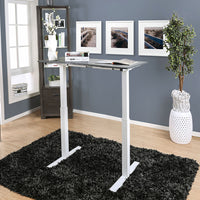 Minimalist Metallic Desk With Height Adjustable Function, Small, Gray & White