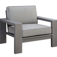 Aluminum Frame Patio Arm Chair With Padded Fabric Seating, Gray, Set of two