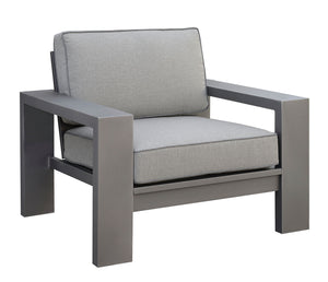 Aluminum Frame Patio Arm Chair With Padded Fabric Seating, Gray, Set of two