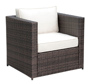 Aluminum Frame Patio Arm Chair With Cushioned Seating, Ivory & Espresso Brown
