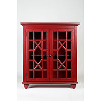 Double Door Wooden Accent Chest With Intricated Front Panels, Crimson Red