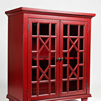 Double Door Wooden Accent Chest With Intricated Front Panels, Crimson Red