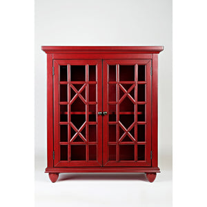 Double Door Wooden Accent Chest With Intricated Front Panels, Crimson Red