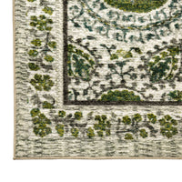 Traditional Style Nylon Area Rug With Flower Patterns, Small, Cream and Green