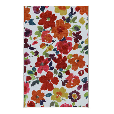 Bright Floral Pattern Nylon Area Rug With Latex Backing, Medium, Multicolor