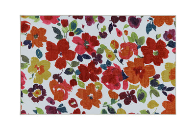 Bright Floral Pattern Nylon Area Rug With Latex Backing, Small, Multicolor