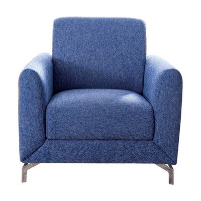 Fabric Upholstered Chair With Metal Feet In Blue