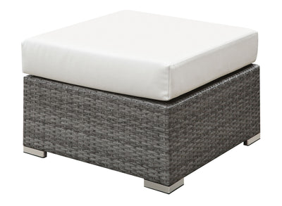 Wicker Ottoman with Fabric Upholstered Cushioned Seat, Small, Gray And Ivory