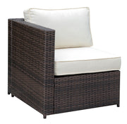 Faux Rattan Right Arm Chair with Seat & Back Cushions, Brown And Ivory