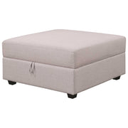 Contemporary Wooden Storage Ottoman In Fabric Upholstery, Light Gray