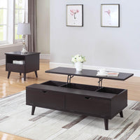 Modern Lift Top Wooden Coffee Table With Storage & Drawers, Red Cocoa Brown