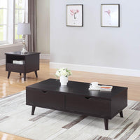 Modern Lift Top Wooden Coffee Table With Storage & Drawers, Red Cocoa Brown