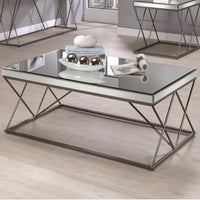 Modern Mirrored Coffee Table With Double X framed Base , Nickel Black
