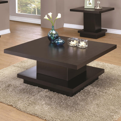 Contemporary Coffee Table With Storage Pedestal Base, Cappuccino Brown